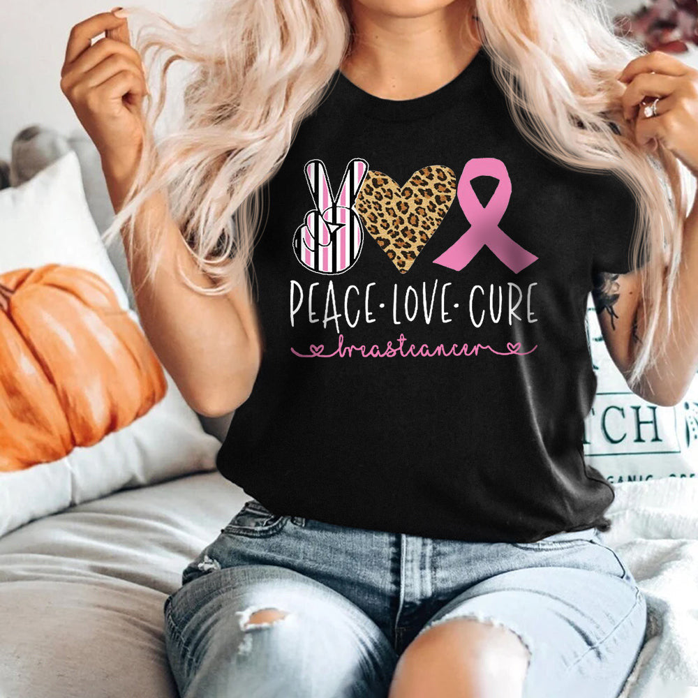 Peace Love Cure Breast Cancer Shirt Women Gifts For Breast Cancer Patients Peace Love Cure Breast Cancer Shirt Women Gifts For Breast Cancer Patients