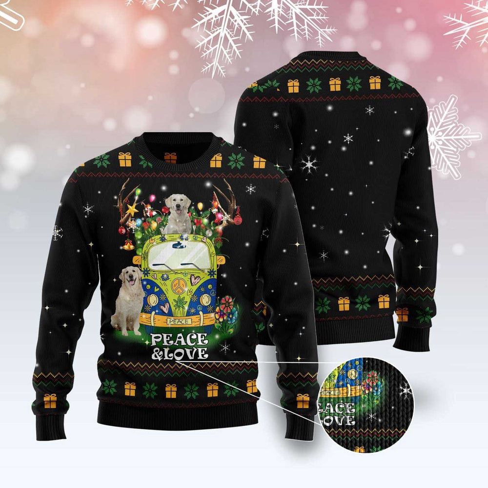 Peace Love Golden Retriever Ugly Christmas Sweater Funny Ugly Christmas Sweater Best Christmas Gifts