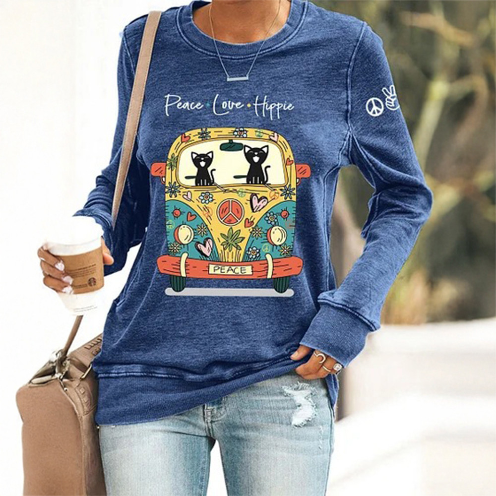 Peace Love Hippie Cats Sweatshirt Hippie Style Clothing Peace Lover Gift For Cat Lover