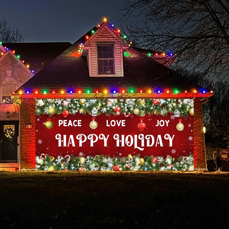 Peace Love Joy Christmas Garage Door Cover Happy Holiday Garage Cover Decor Presents
