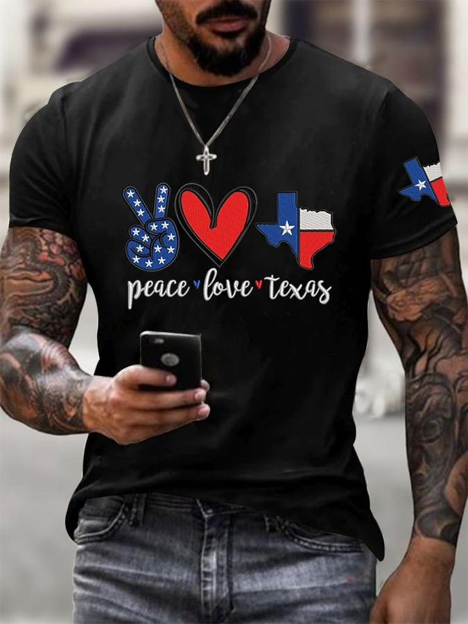 Peace Love Texas T-Shirt Men's Patriotic Shirt Gifts For Texas Lovers