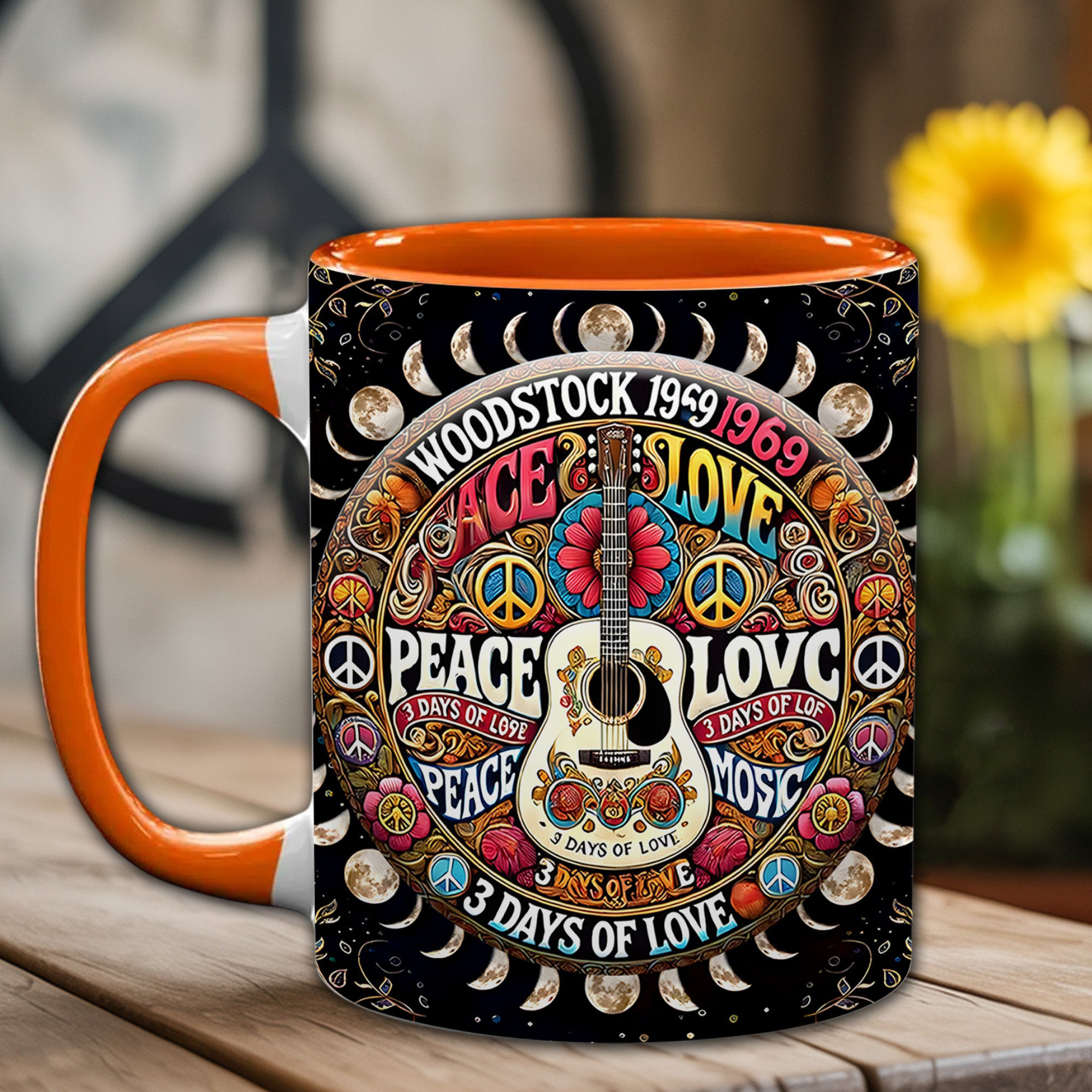 Peace Music Hippie Mug Woodstock 1969 3 Days Of Love Guitar Lovers Gifts