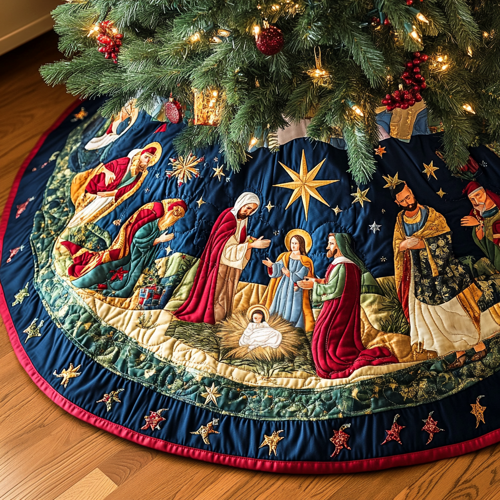 Peace On Earth Christmas Quilted Tree Skirt Popular Gift Merch for Christmas Enthusiasts