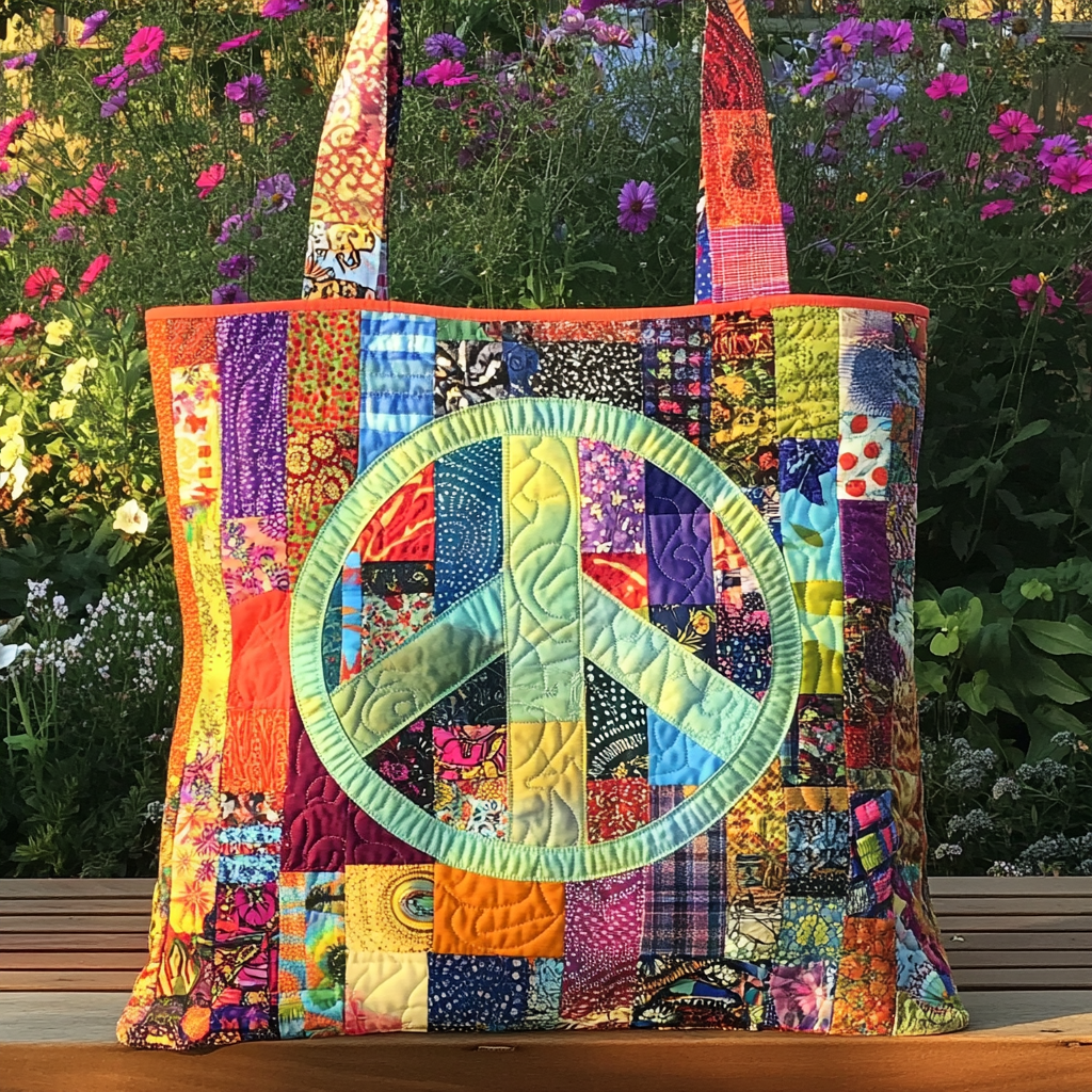 Peace Pop Quilted Tote Bag Gifts For Hippy Chicks