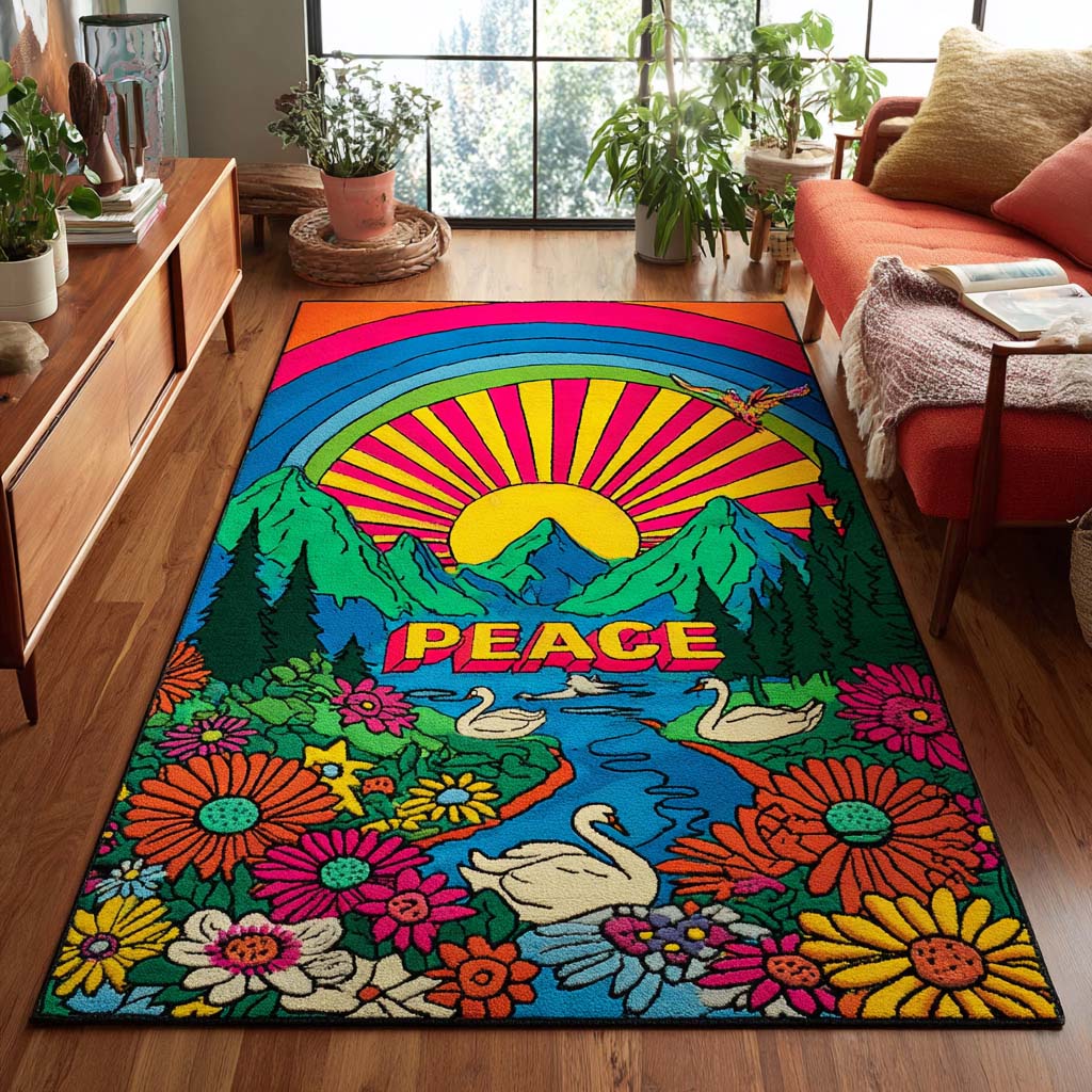 Peace Rainbow Valley Area Rug Entryway Christmas Decor Ideas Unique Gifts For Hippies