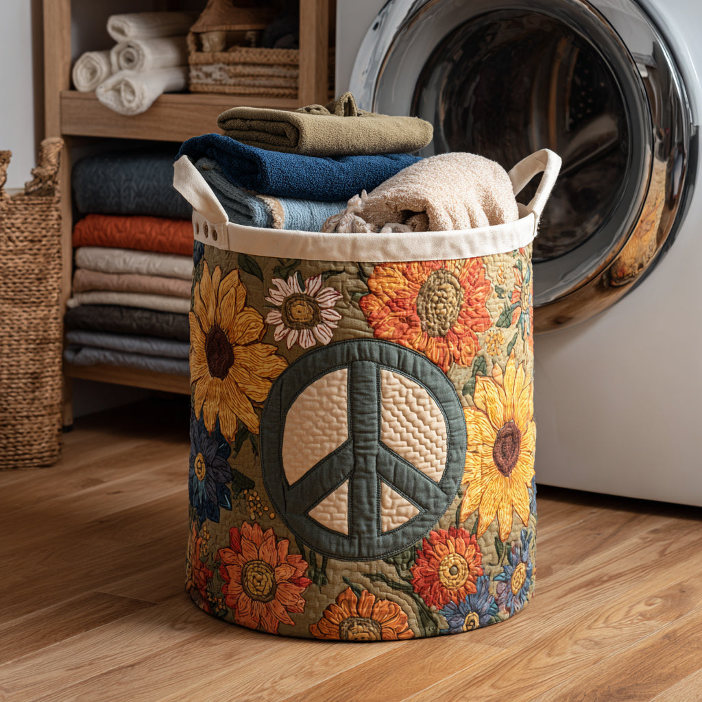 Peace Sign Flower Power Quilted Laundry Basket Perfect Quilted Laundry Organizer Gift for the Holidays