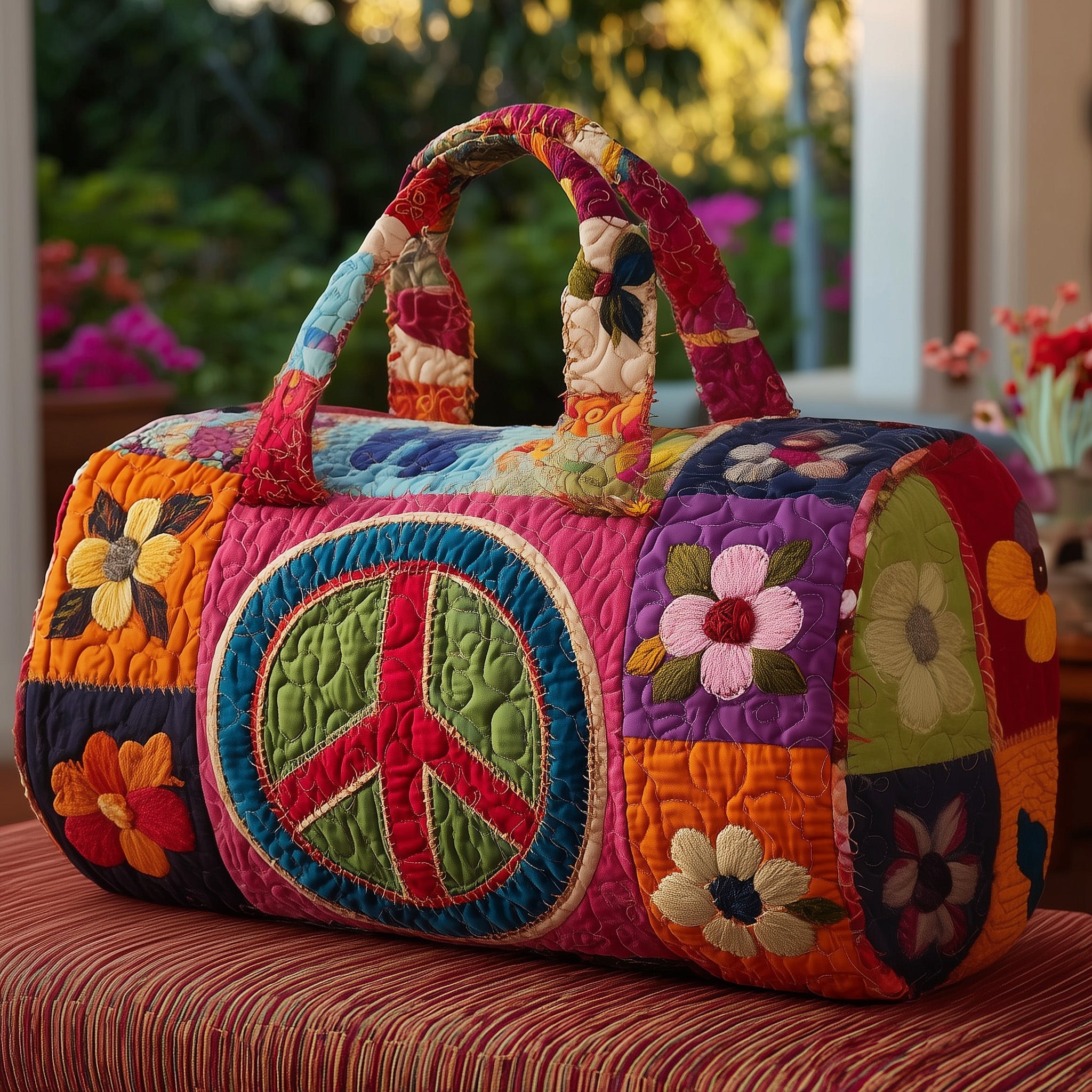 Peace Sign Quilted Duffle Bag Back To School Essential