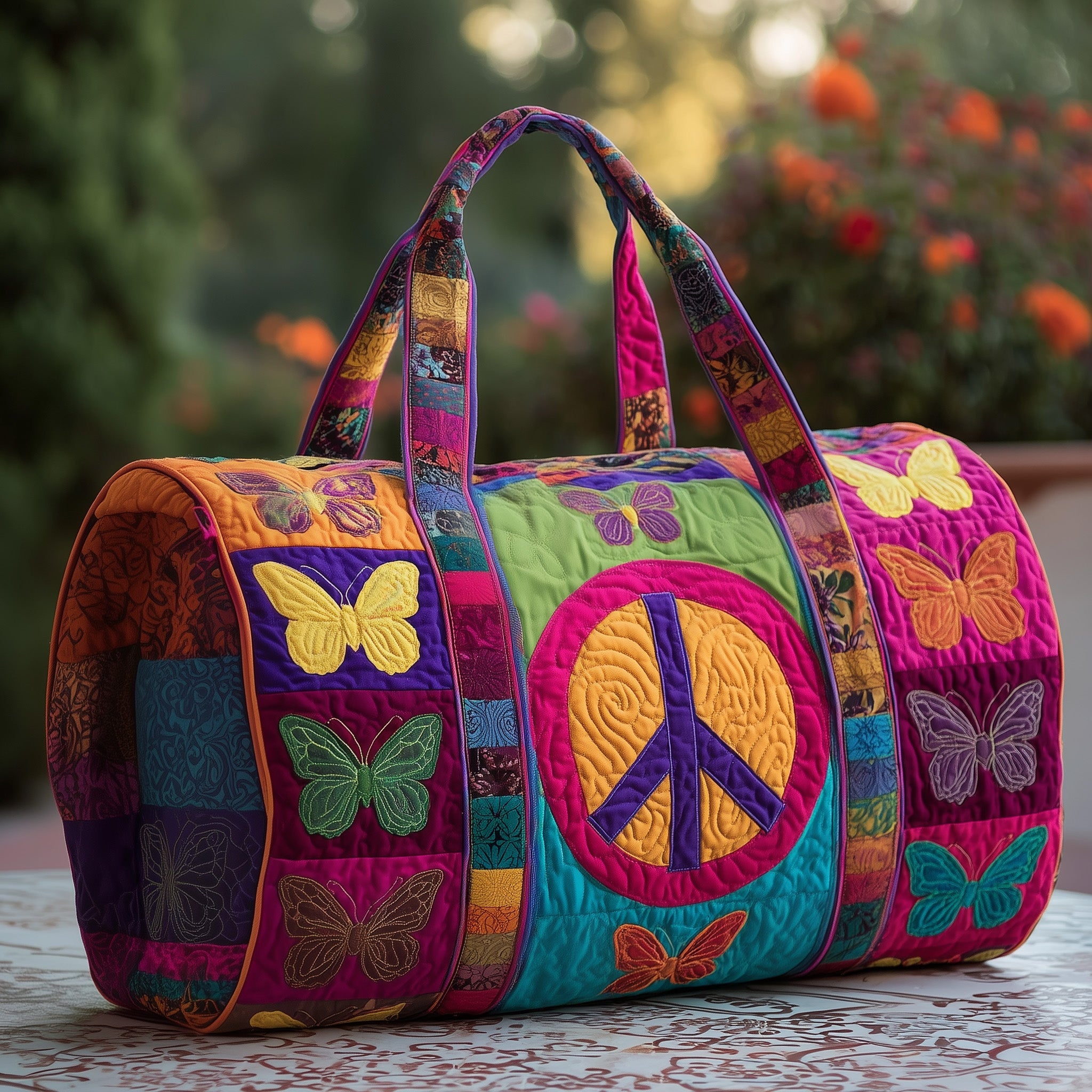 Peace Sign Quilted Duffle Bag Fall Gift Choice
