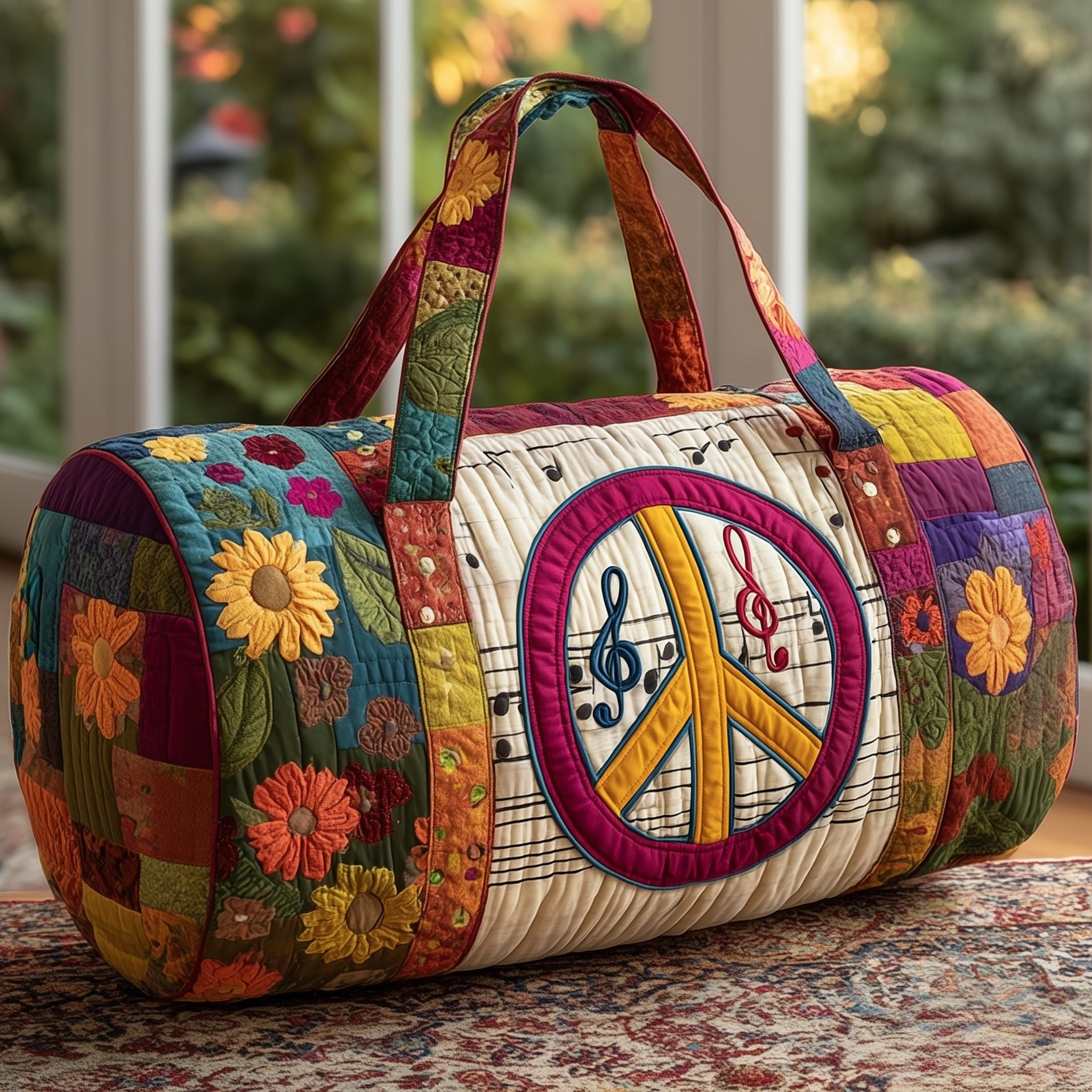 Peace Sign Quilted Duffle Bag Summer Vacation Essential