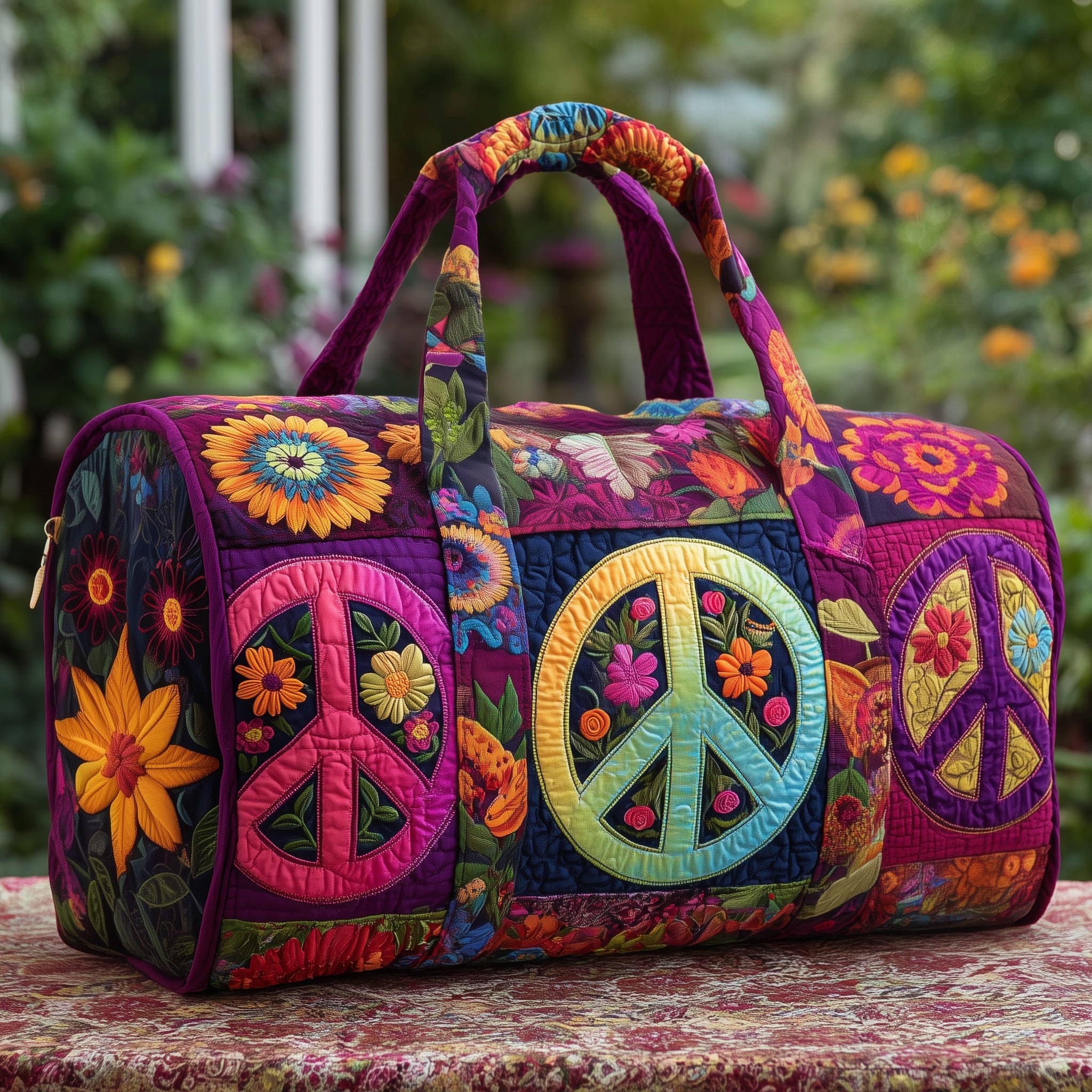 Peace Sign Quilted Duffle Bag Winter Season Must Have
