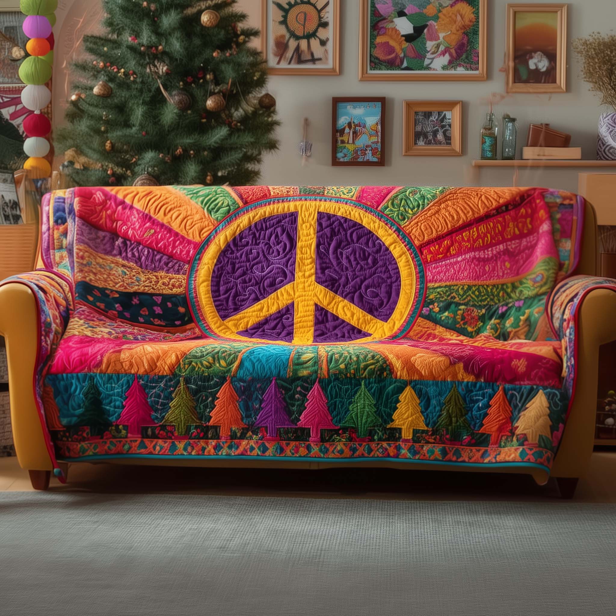 Peace Sign Quilted Sofa Cover Peace Symbol Sofa Gifts For Your Hippie Friend