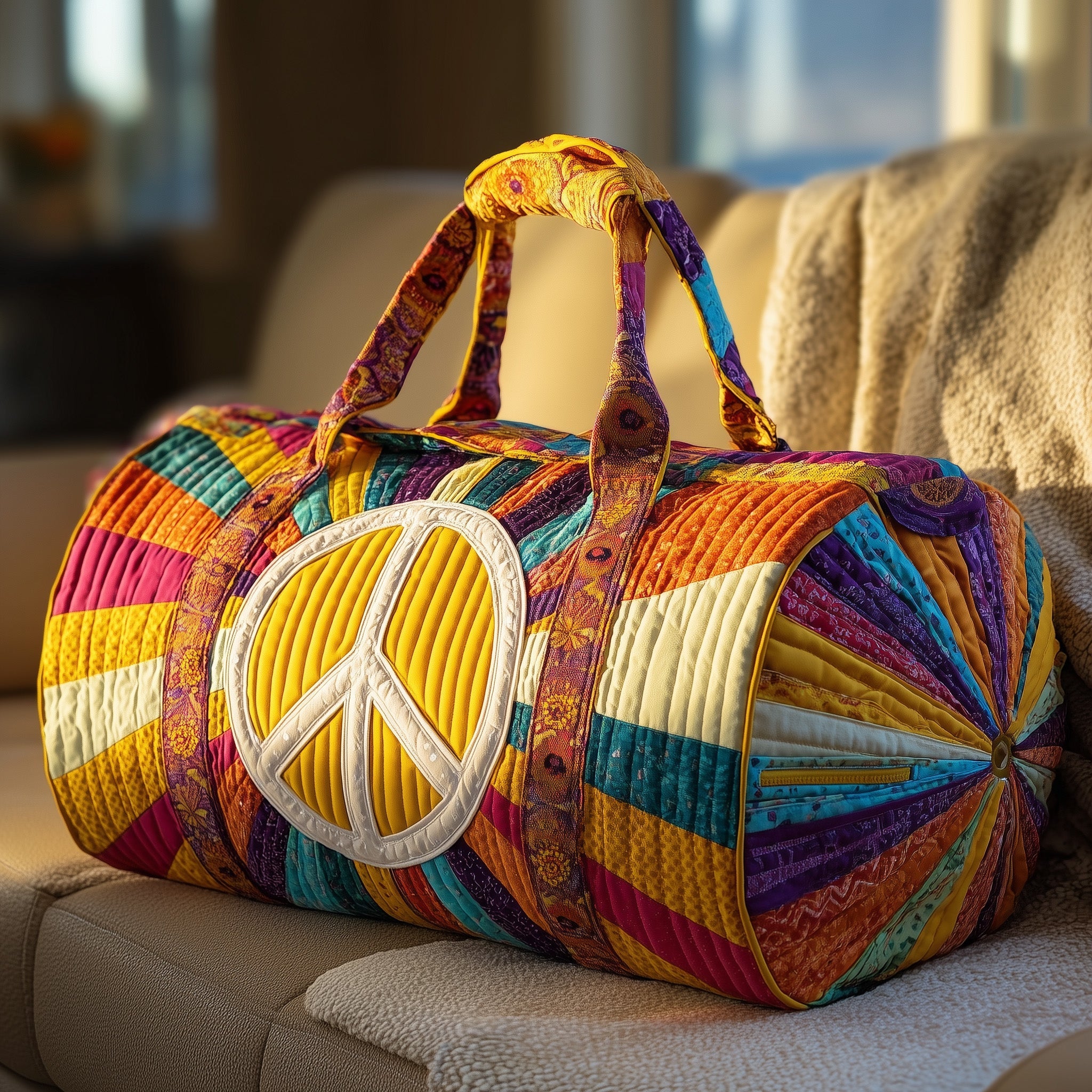 Peace Sunburst Quilted Duffle Bag Everyday Gift Idea