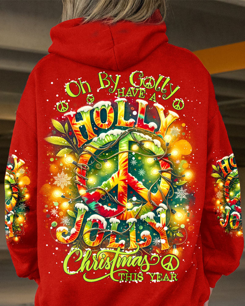 Peace Symbol Holly Jolly Christmas This Year Hoodie Hippie Themed Merch Gifts For Xmas