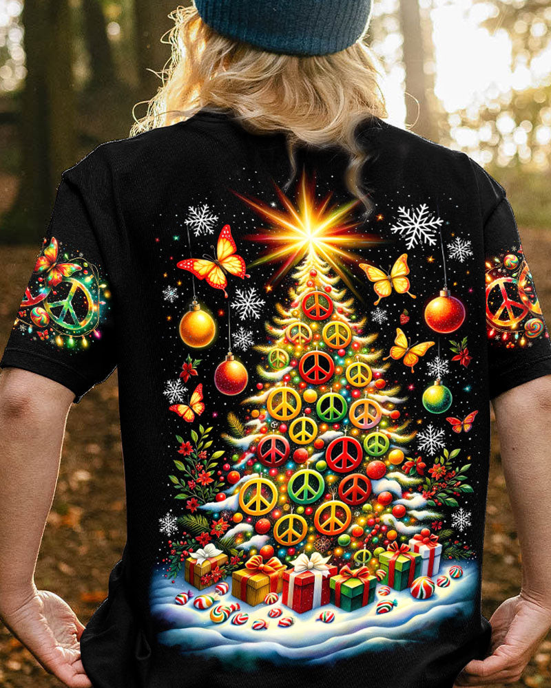 Peace Symbol Tree Christmas T-Shirt Unique Xmas Clothing Gifts For Peace Themed Gifts