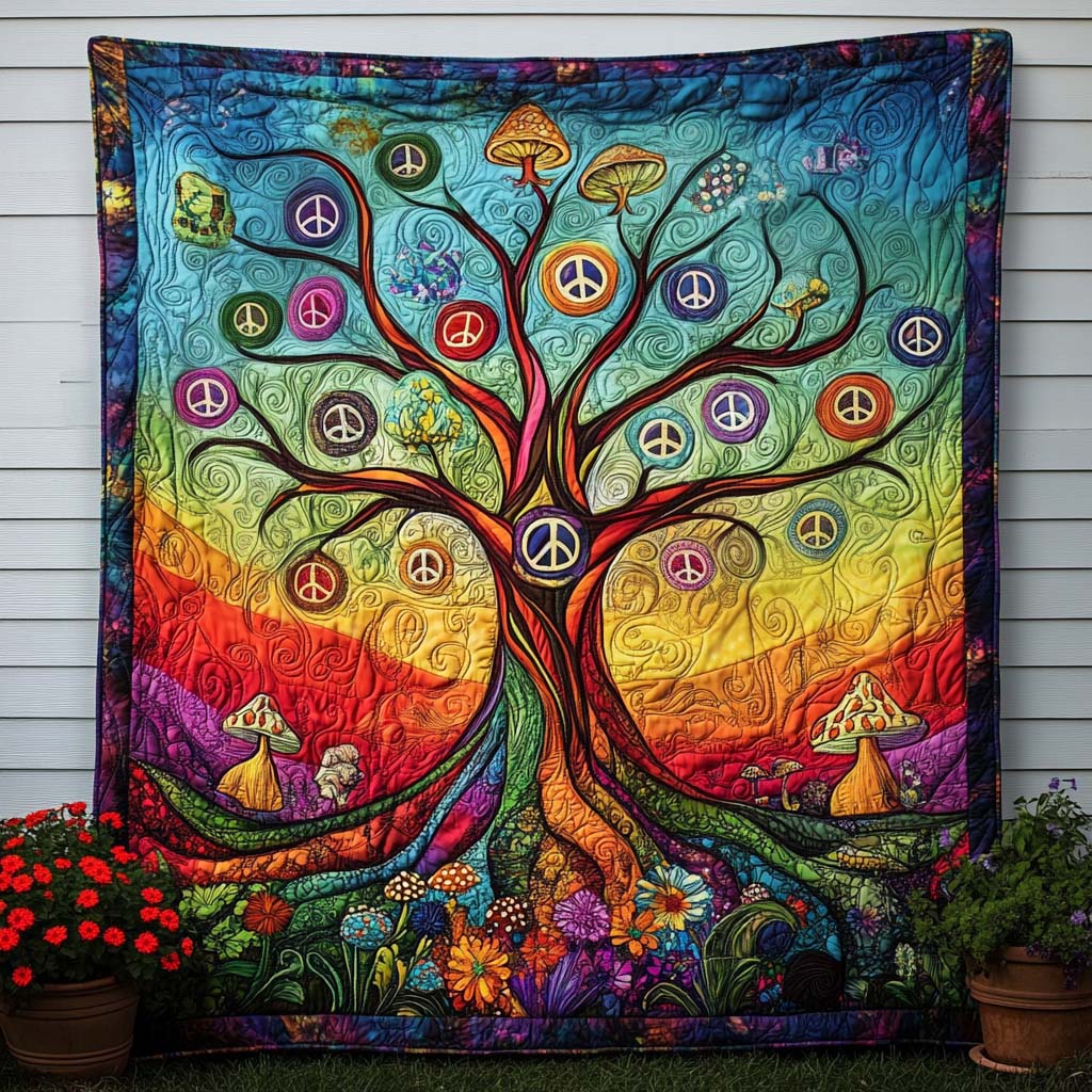 Peace Tree Glow Quilted Blanket Bedroom Xmas Decor Best Gifts For Hippie Friends