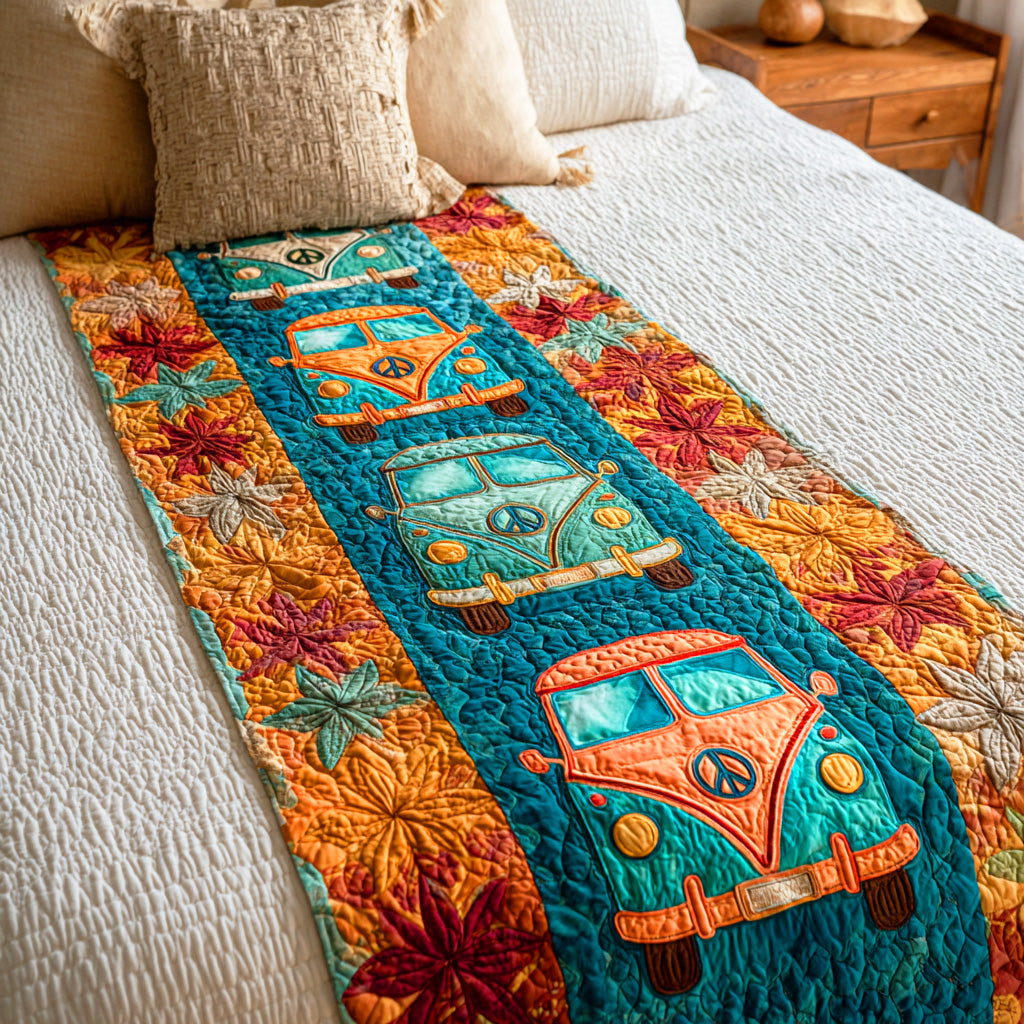 Peace Truck Ride Quilted Bed Runner Bed Decorations Unique Gifts For Hippies