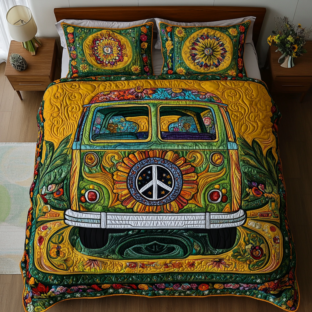 Peace Van Quilted Bedding Set Bed Decorations Cool Gifts For Hippies