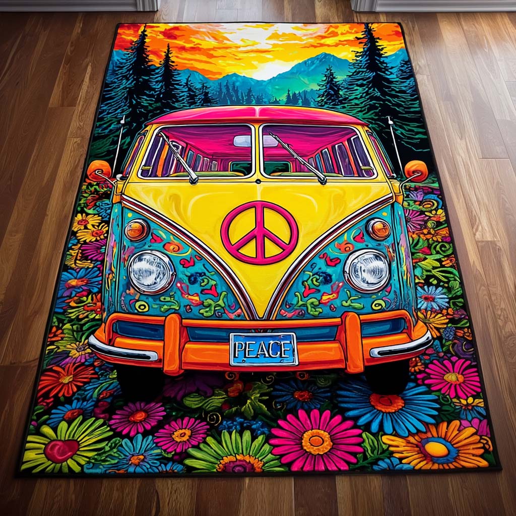 Peace Van Sunset Area Rug Indoor Outdoor Carpet Xmas Gifts For Aunts And Uncles