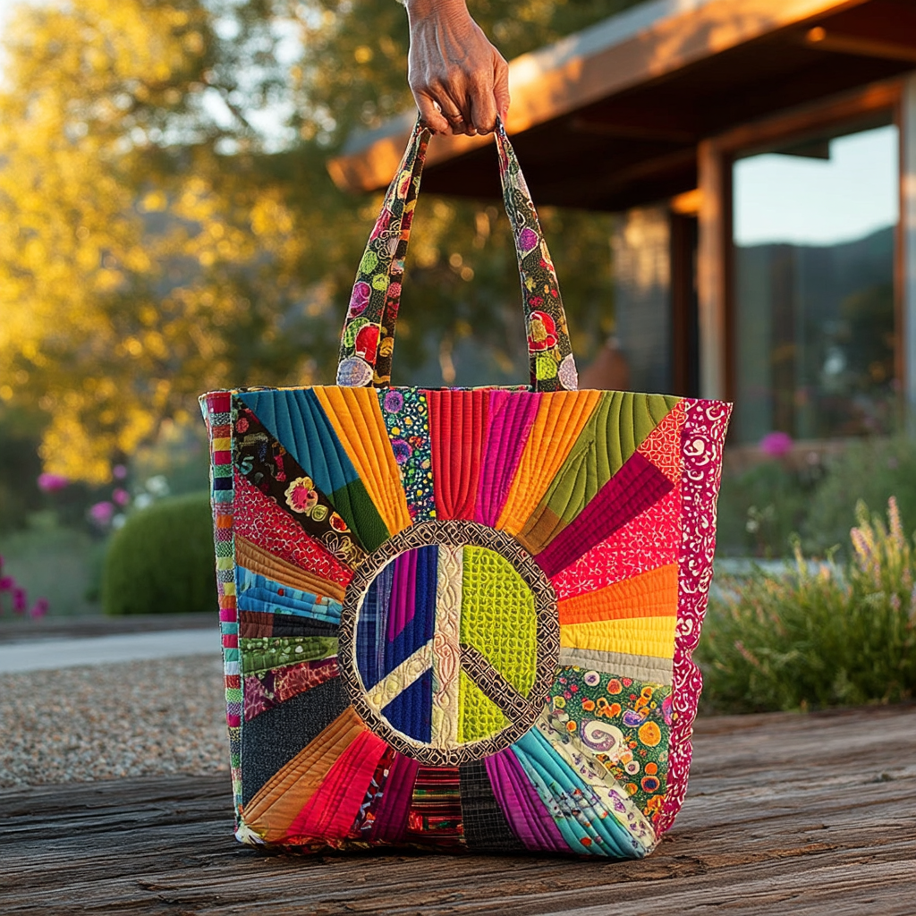 Peace Vibes Only Quilted Tote Bag Hippy Gift Ideas