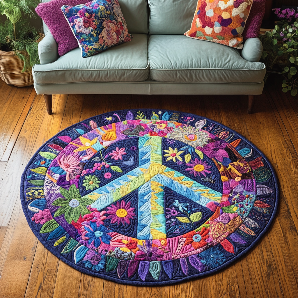 Peace Vibes Quilted Round Mat Entry Way Ideas Gifts For Farm Owners
