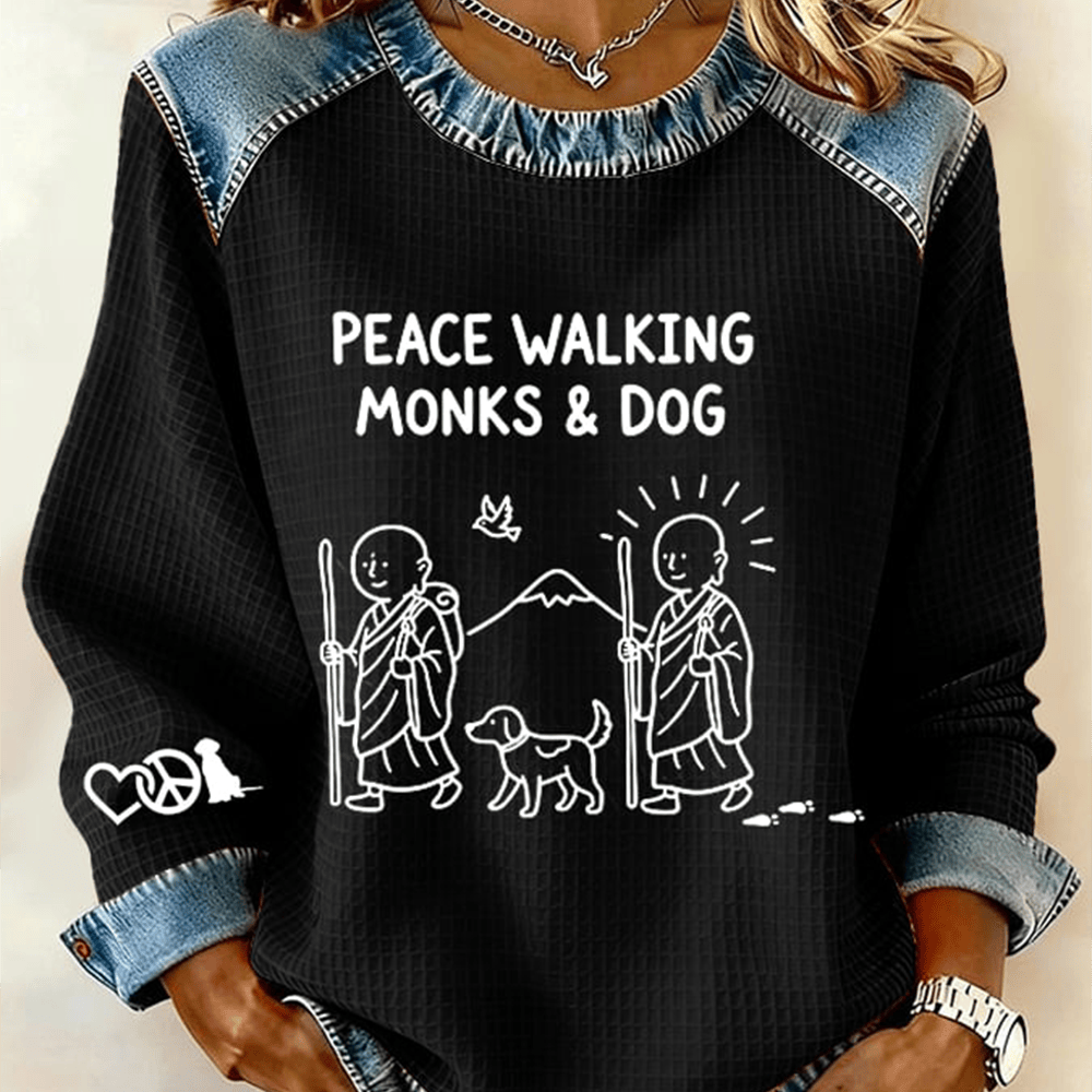Peace Walking Monks And Dog Sweatshirt Trendy Spiritual Apparel Hippie Gift For Her