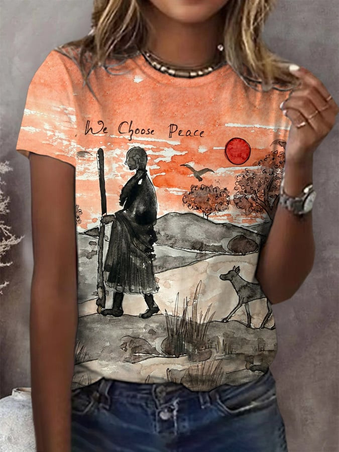 Peace Walking Monks With Aloka Dog Watercolor T-Shirt Aloka The Peace Dog Merch We Choose Peace