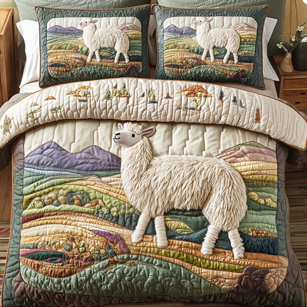 Peaceful Alpaca Quilted Bedding Set Bedroom Decorations Unusual Sheep Gifts