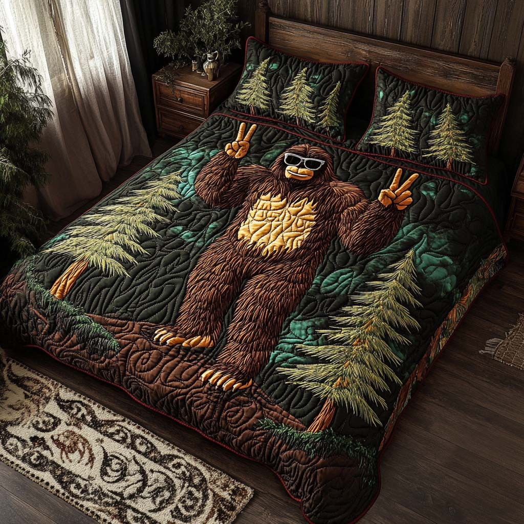 Peaceful Beast Quilted Bedding Set Cozy Bedroom Decor Sasquatch Themed Gifts
