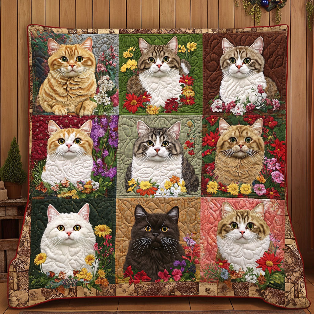 Peaceful Bloom Cat Quilt Blanket Throw Blankets For Couch Xmas Gifts For Wife