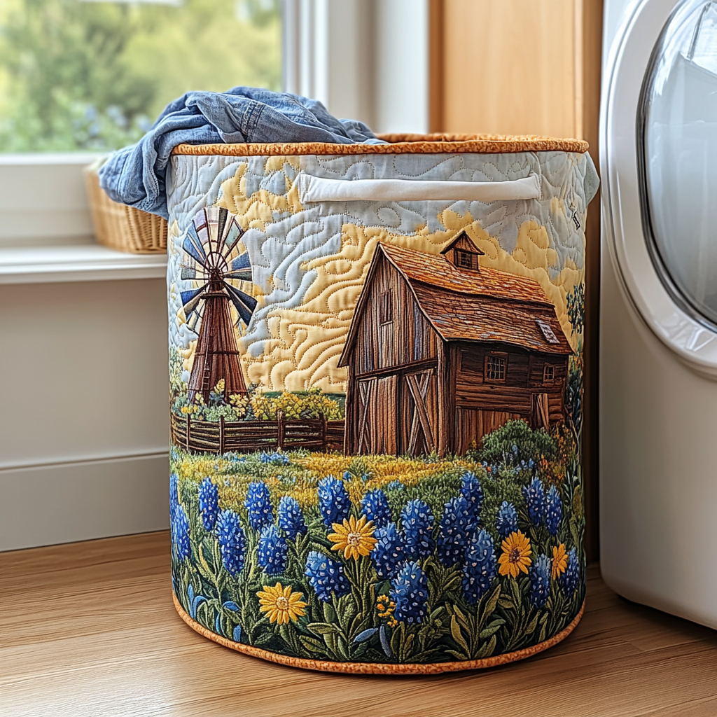 Peaceful Bloom Quilted Laundry Basket Merch For Family