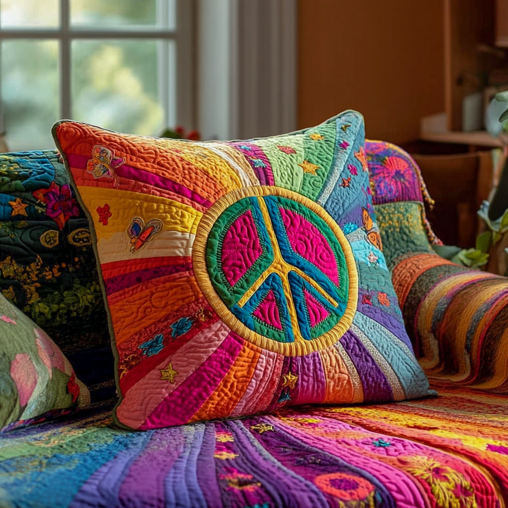 Peaceful Bloom Quilted Pillow Case Boho Throw Pillow Covers Christmas Ideas For Hippies