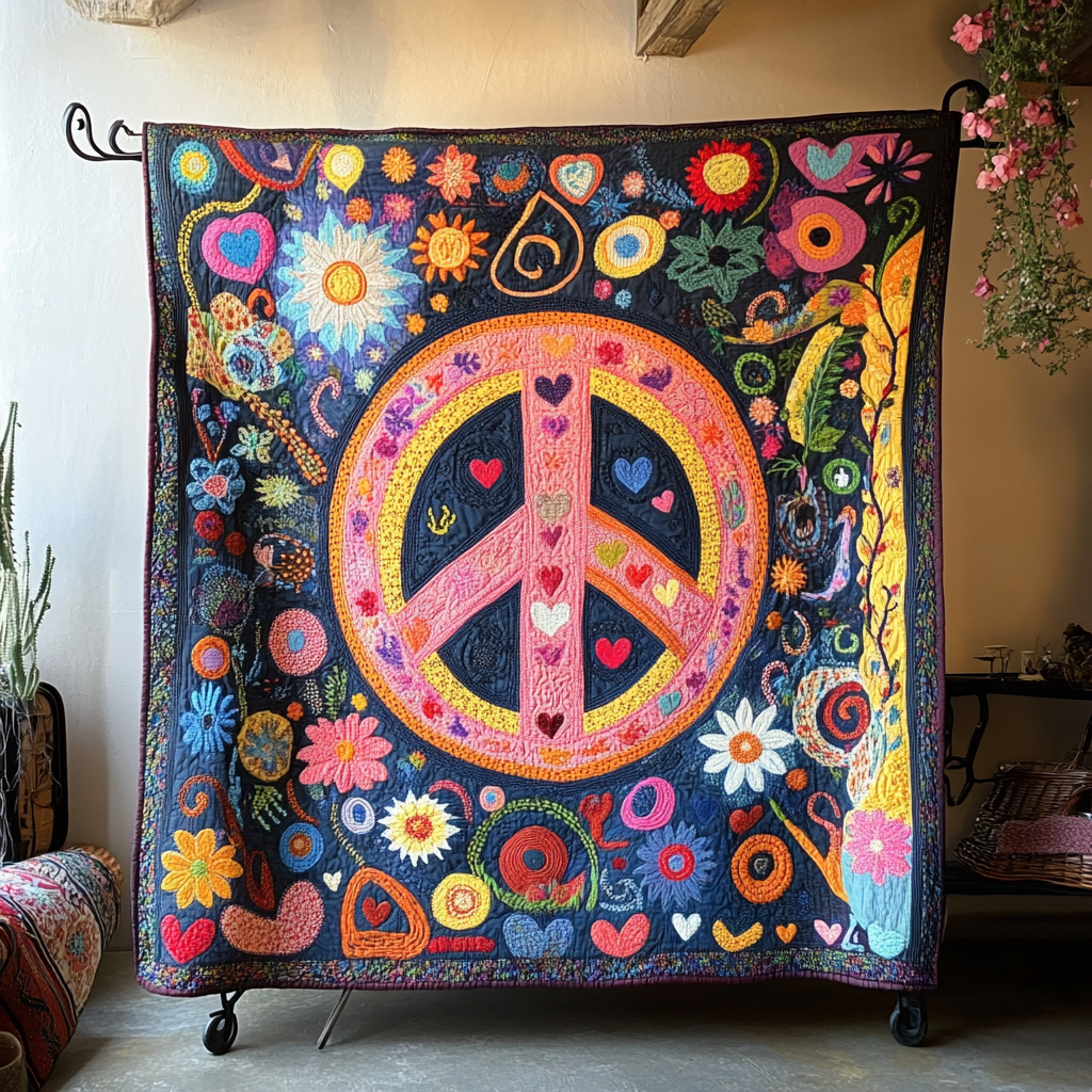 Peaceful Blooms Quilted Blanket Best Throw Blanket Cool Gifts For Hippies