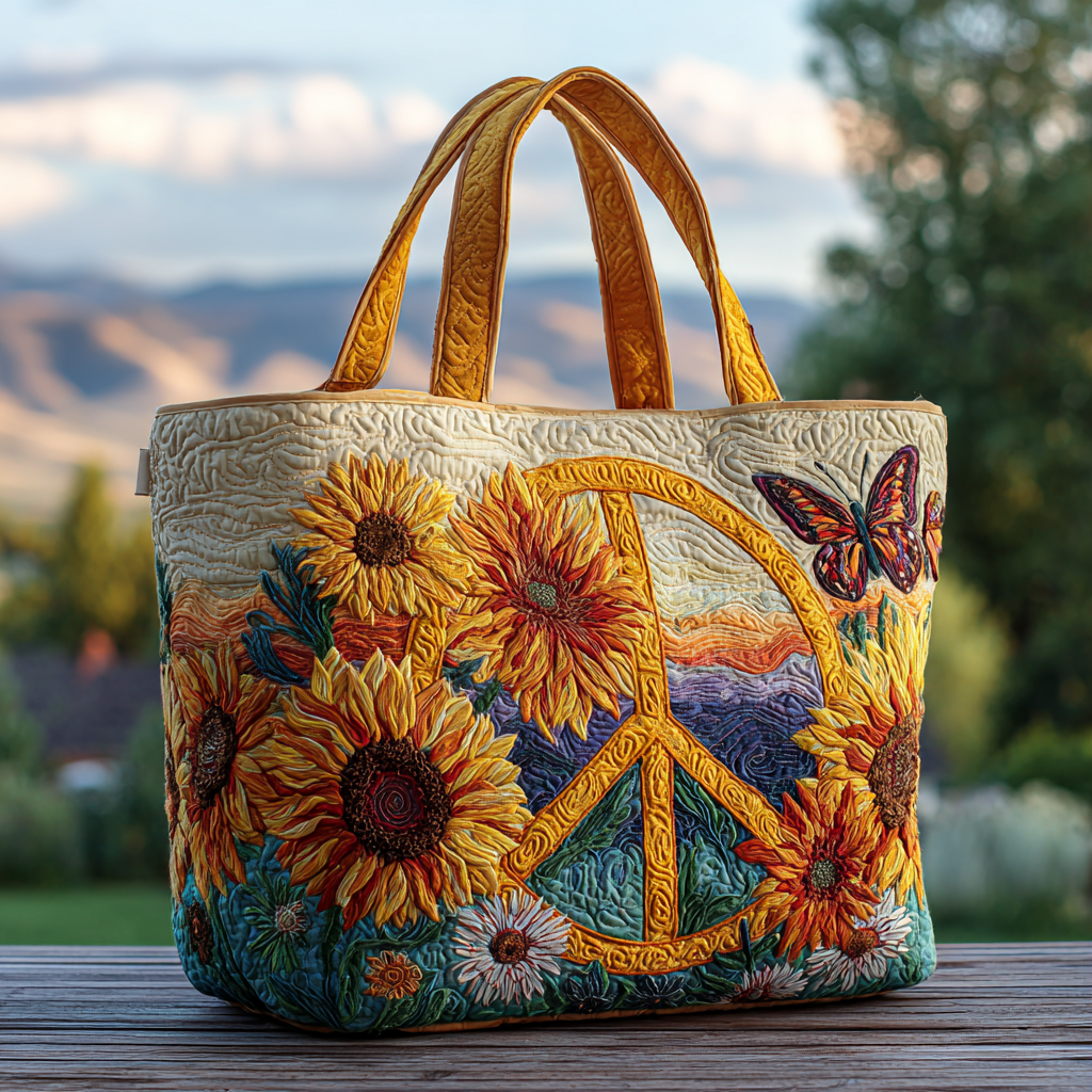 Peaceful Blooms Quilted Tote Bag Gift With Sunflowers