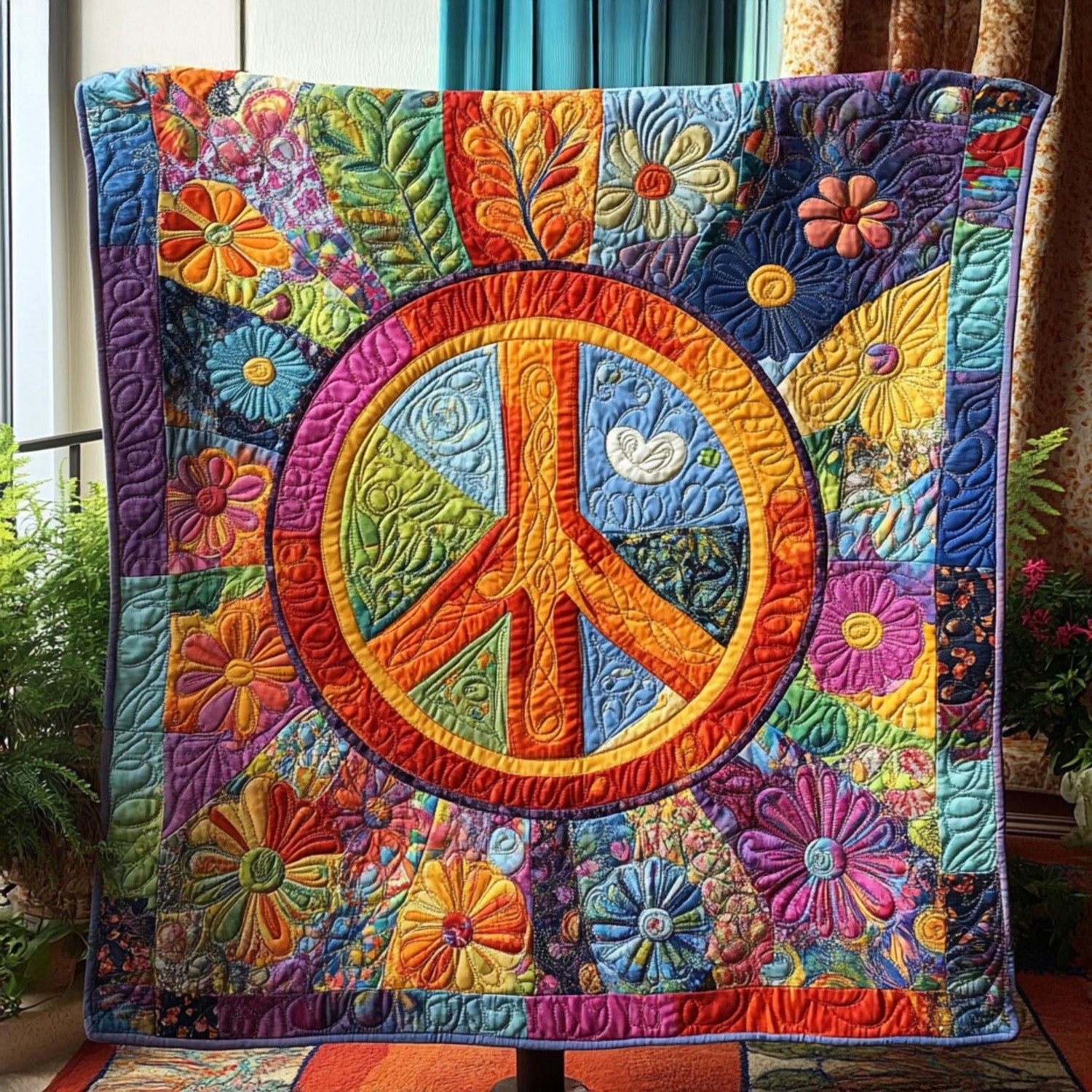 Peaceful Blossom Quilted Blanket Christmas Holiday Birthday Gift For Hippie Friend