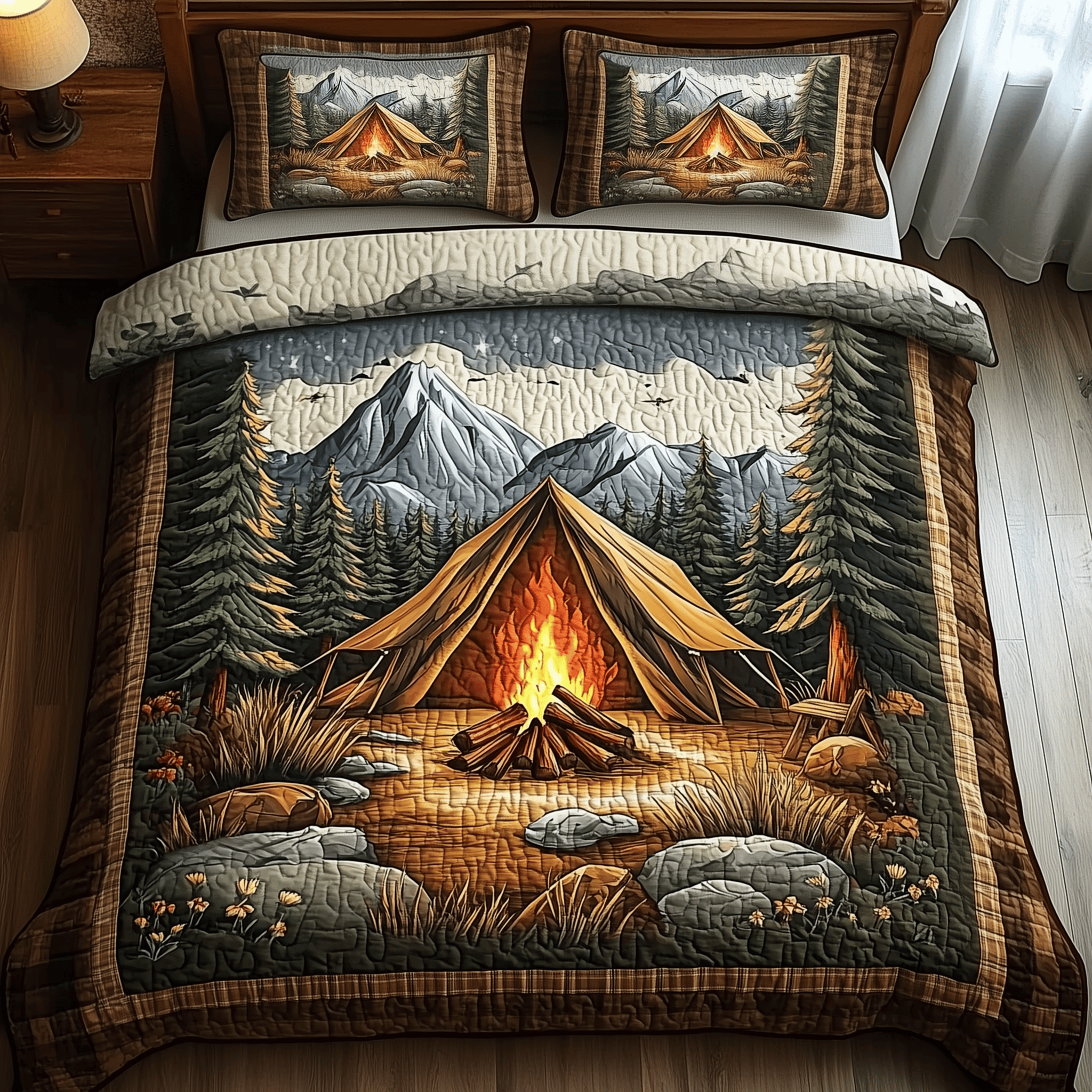 Peaceful Camping Quilted Bedding Set Christmas Bedding Set Christmas Gifts For Couples
