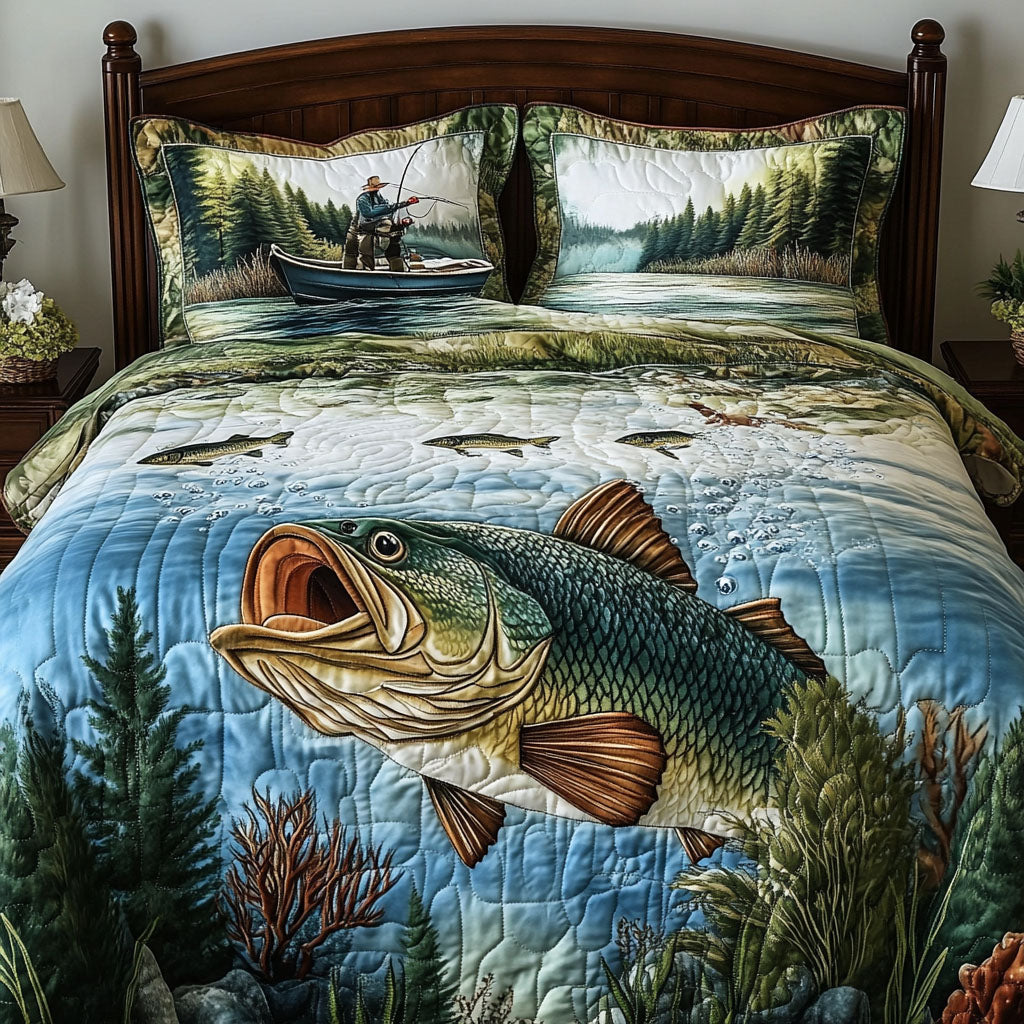 Peaceful Catch Quilted Bedding Set Bed Decor Unique Gifts For Fishermen