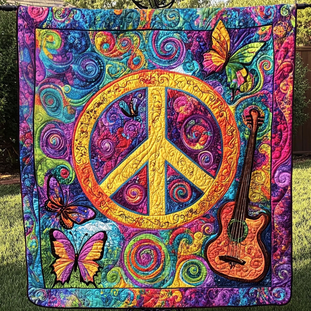 Peaceful Chords Quilted Blanket Cute Throw Blanket Christmas Gifts For Guitar Lovers