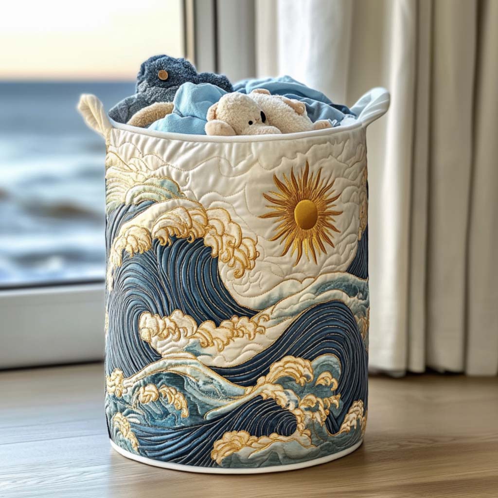 Peaceful Coastal Air Quilted Laundry Basket Birthday Merch Gift