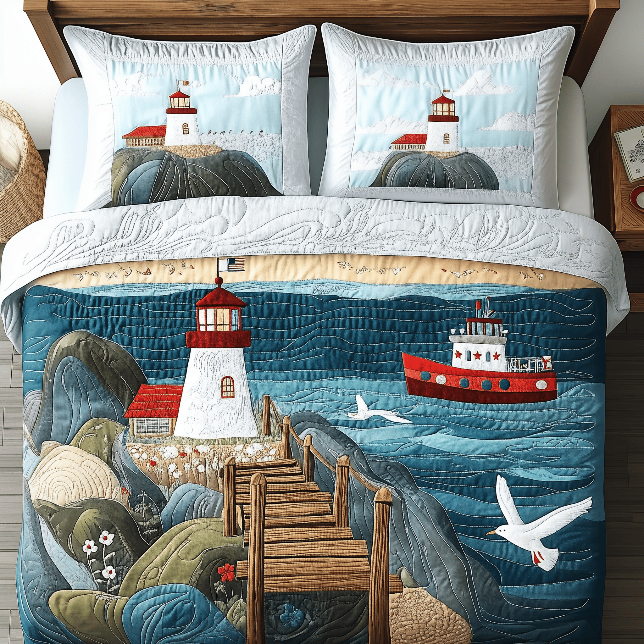 Peaceful Coastal Quilted Bedding Set Best Gifts For Teens