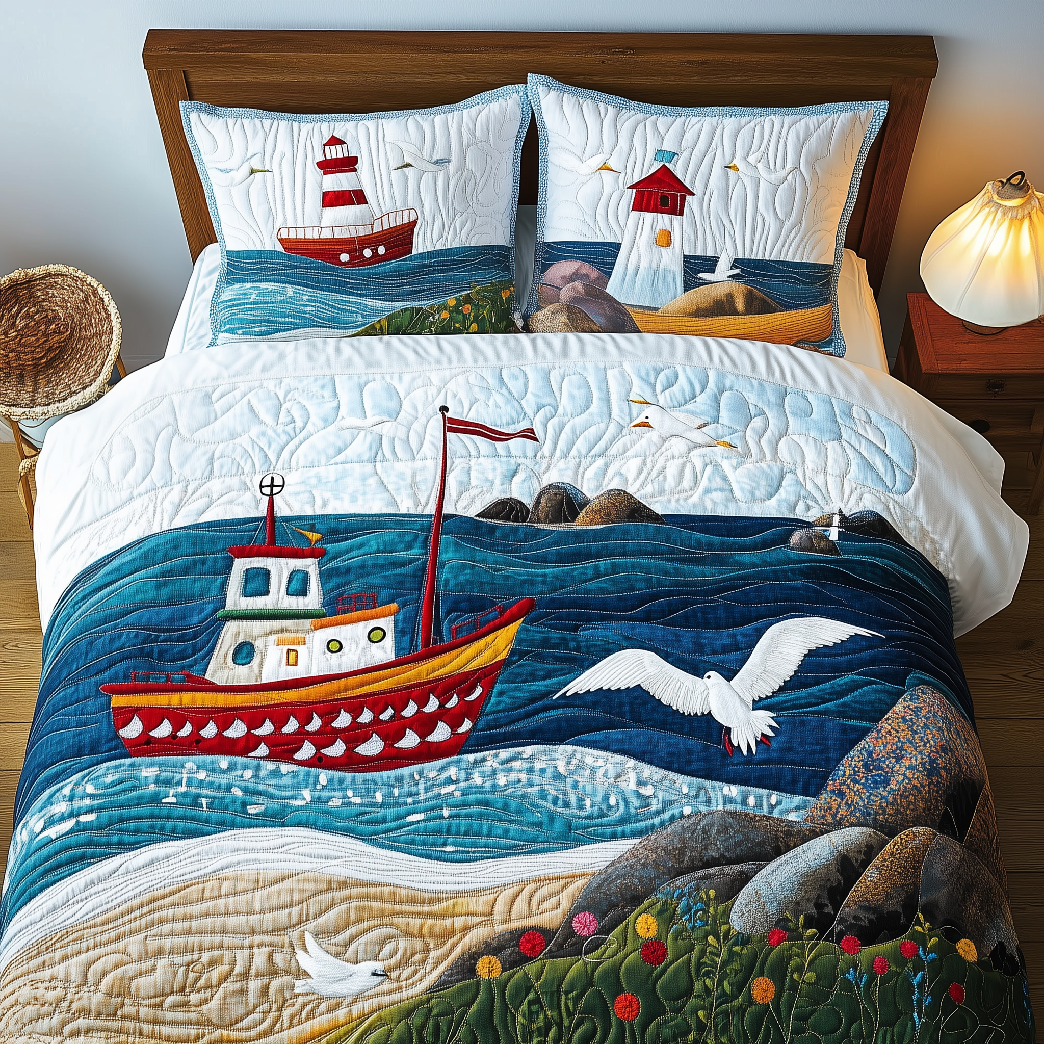 Peaceful Coastal Quilted Bedding Set Family Christmas Presents