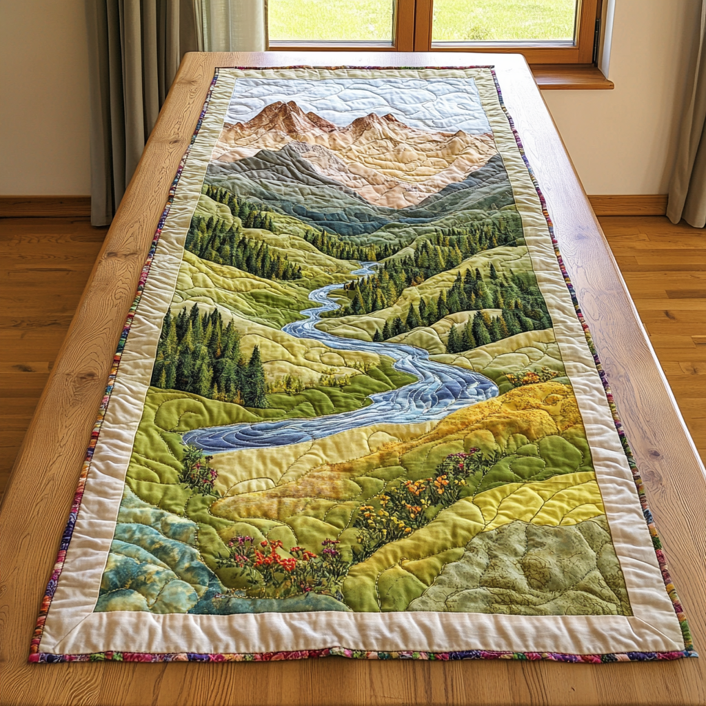 Peaceful Creek Quilted Table Runner Dinner Table Decor Ideas Gifts For Flower Enthusiasts