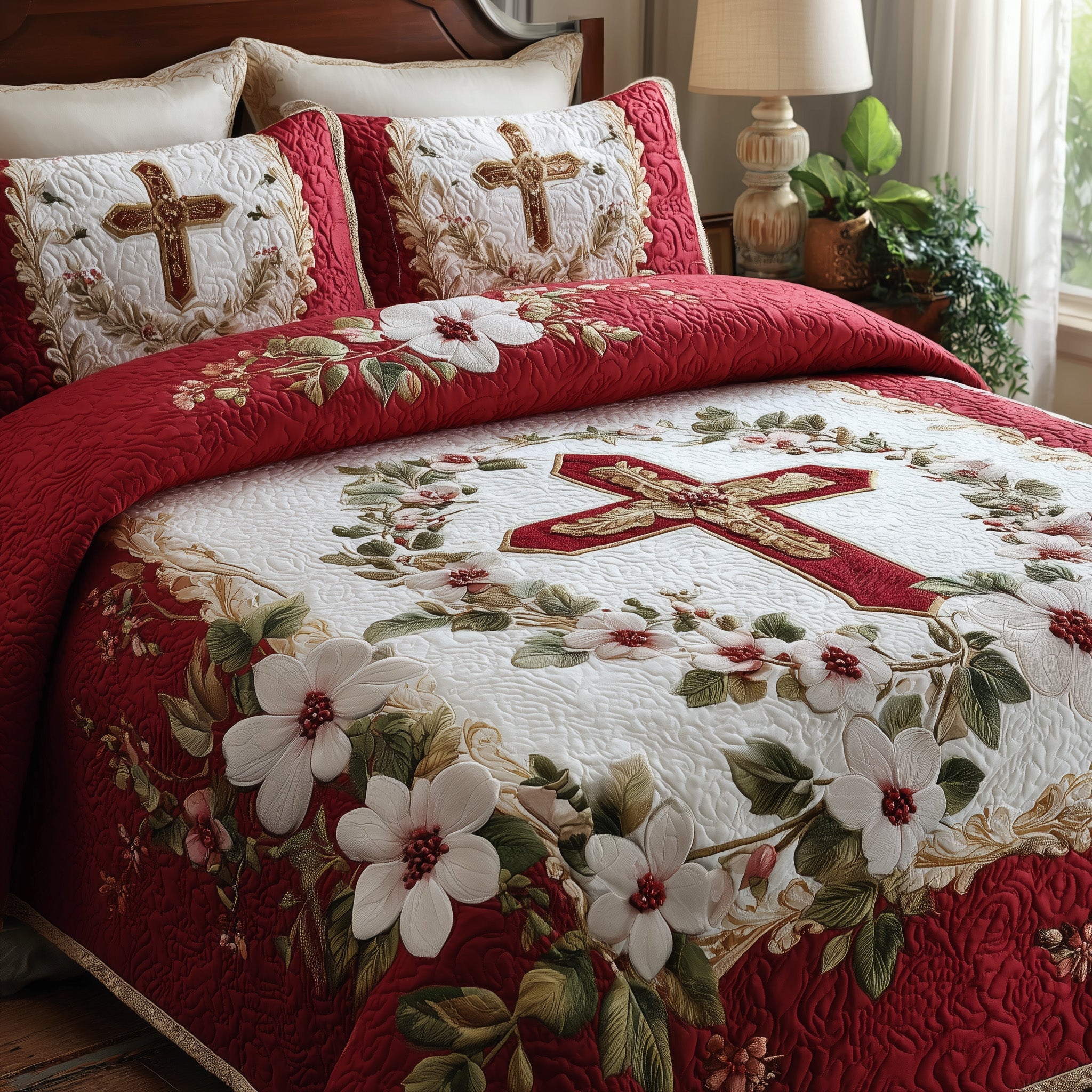 Peaceful Cross Quilted Bedding Set Stylish Home Decor