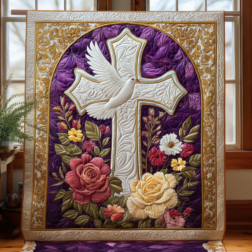 Peaceful Cross Quilted Blanket Best Couch Throw Blanket Religious Gifts For Mom