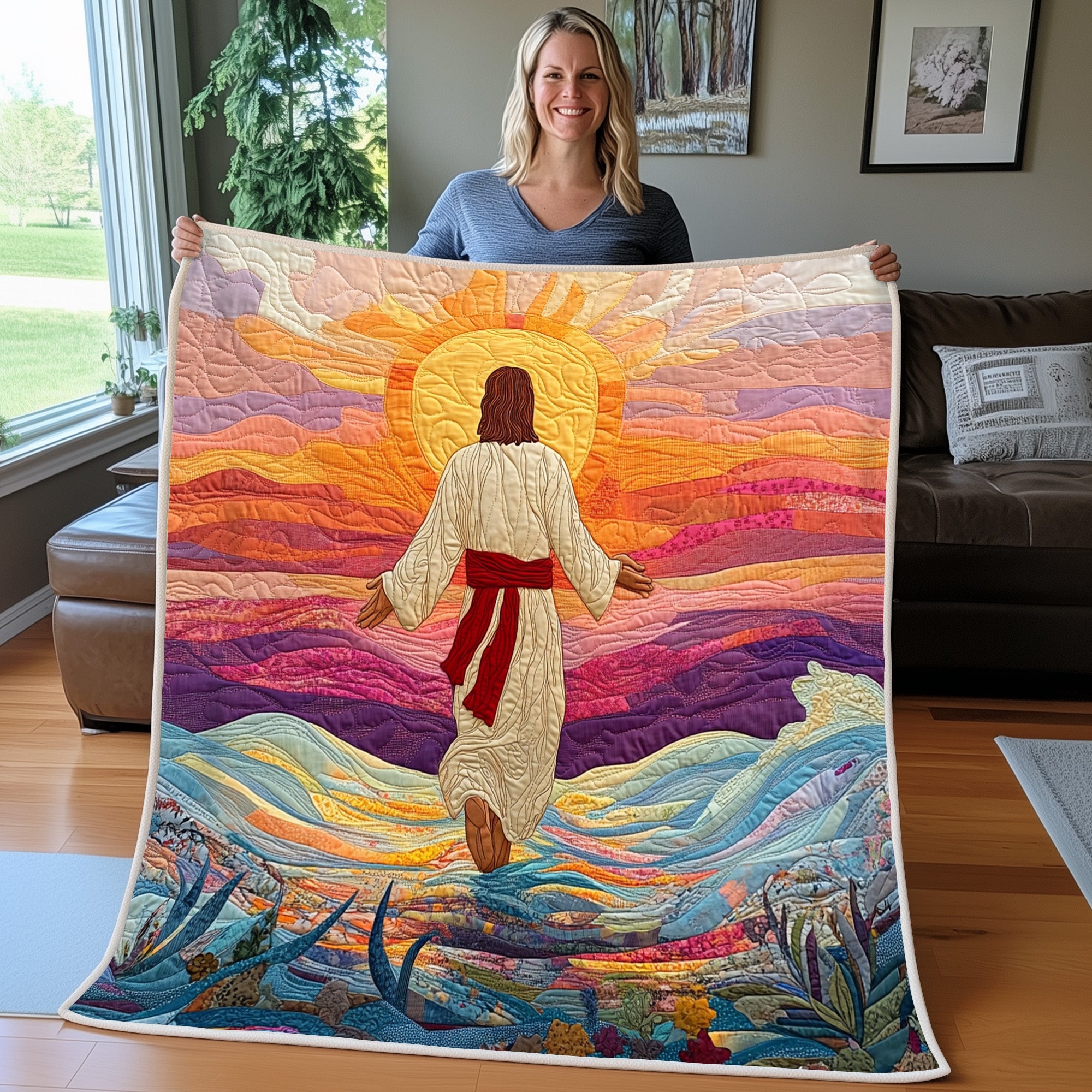 Peaceful Divine Walk Quilted Blanket Merchandise Throw BlanketFaith Filled Gifts