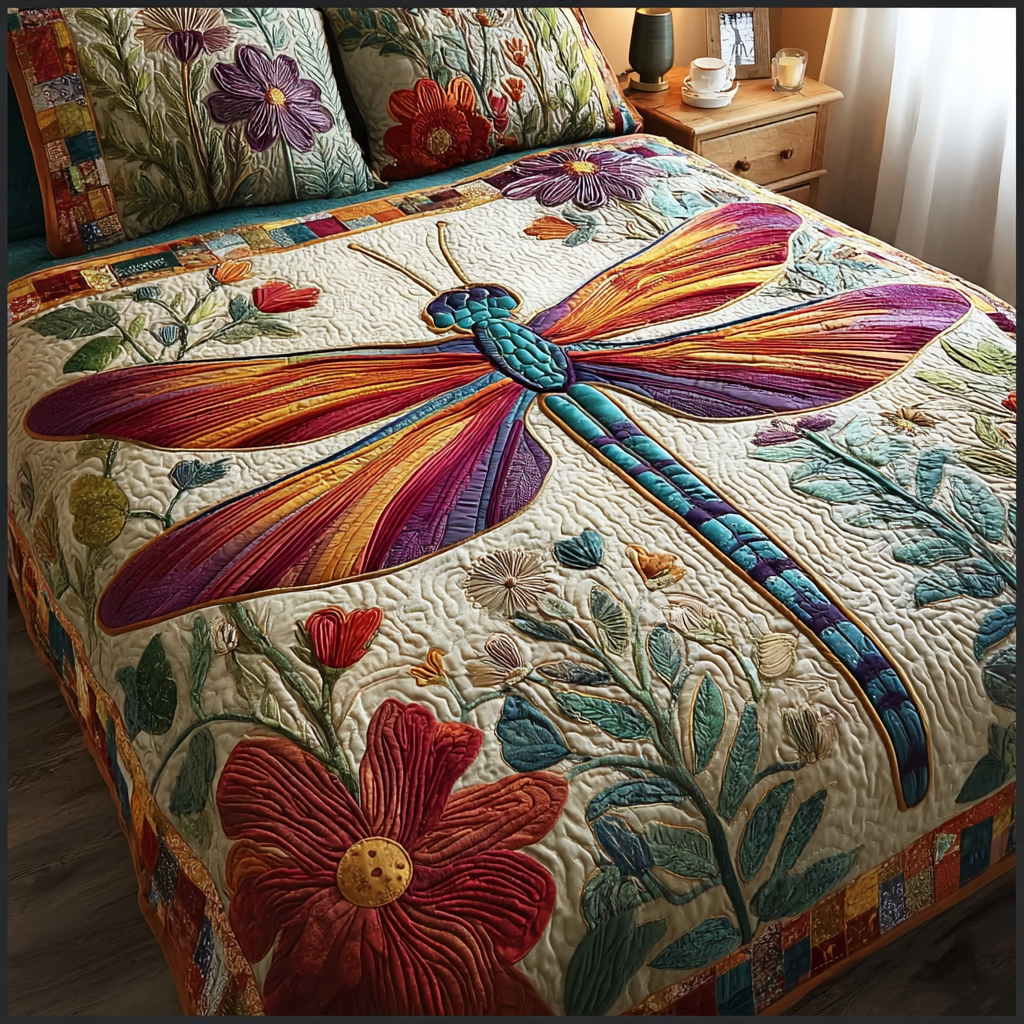 Peaceful Dragonfly Quilted Bedding Set Bed Decor Dragonfly Gift For Adults