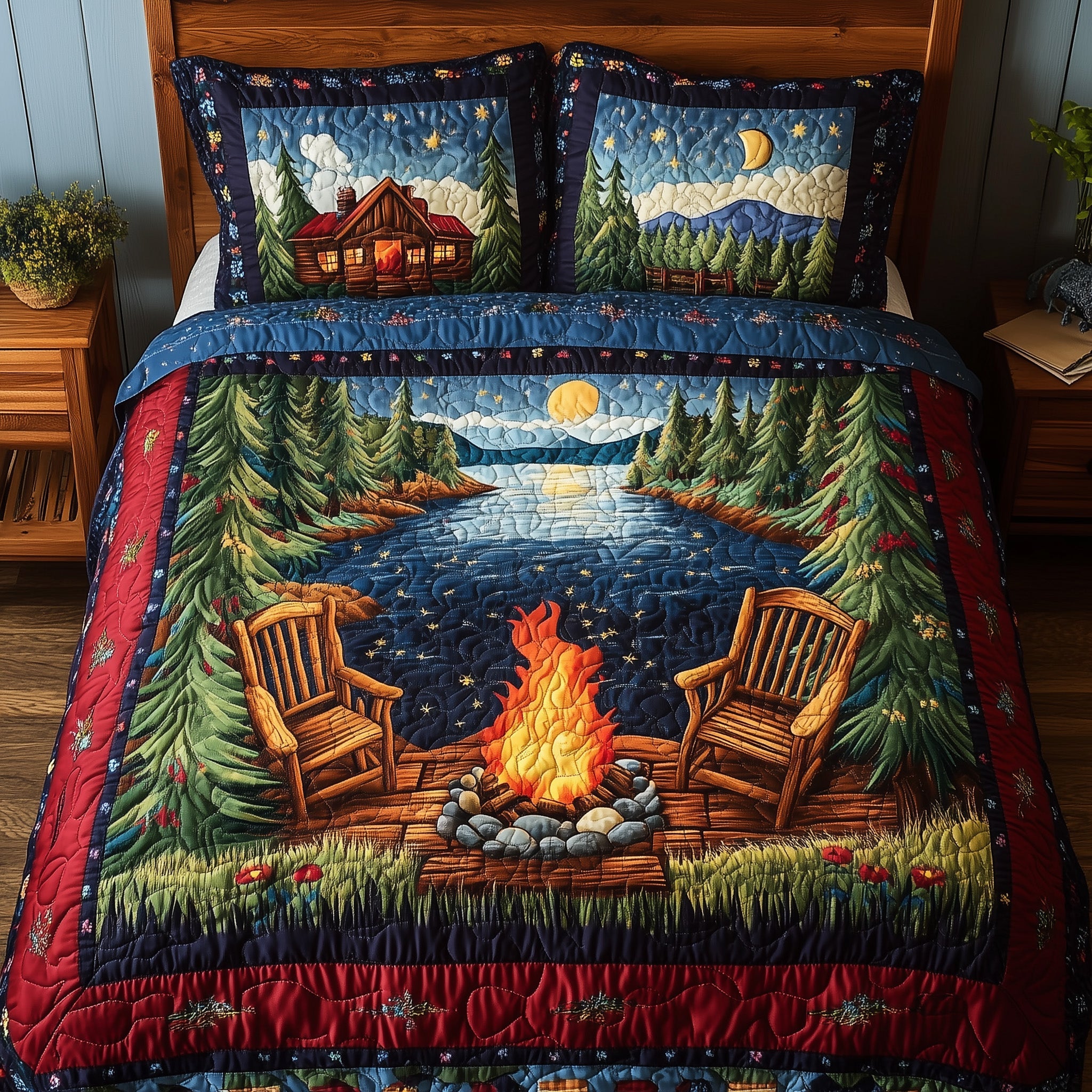 Peaceful Drift Quilted Bedding Set Duvet Cover Bedspread Camping Themed Gifts For Adults