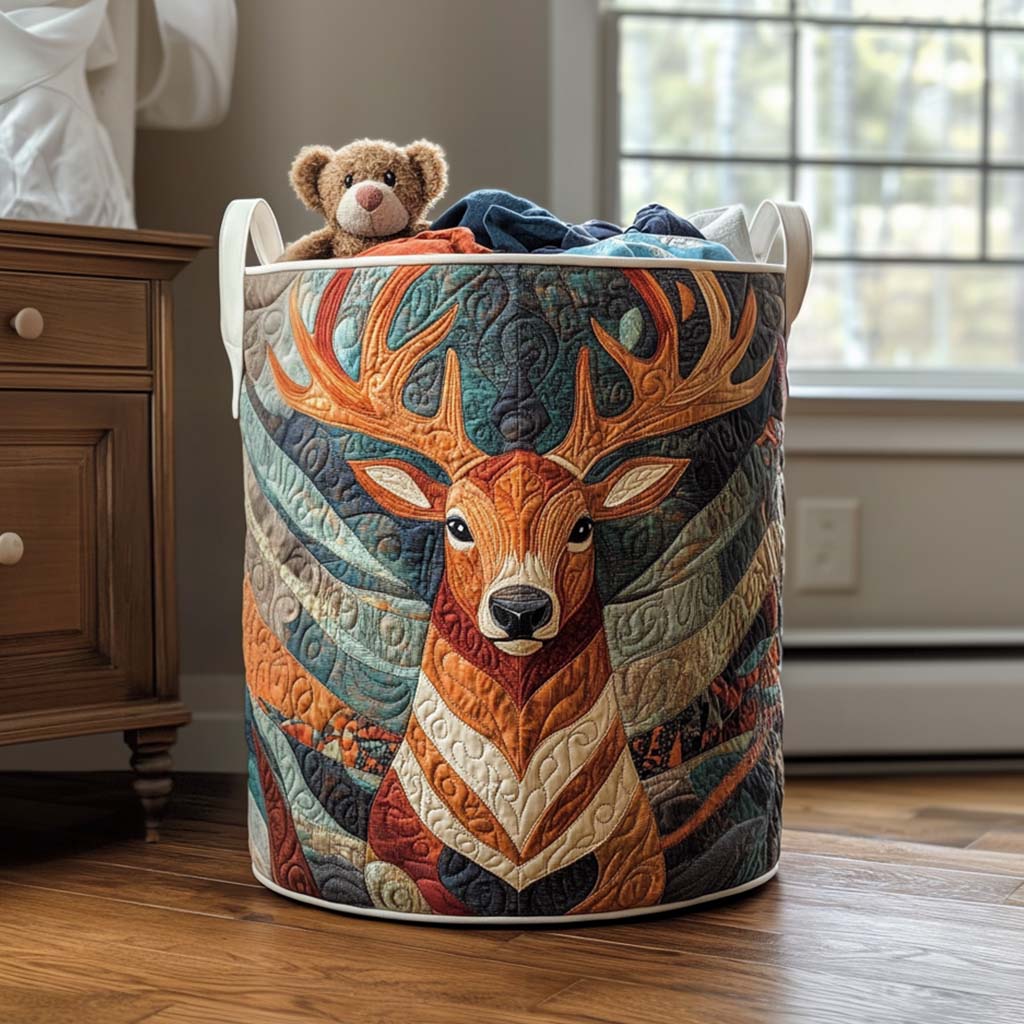 Peaceful Elk View Quilted Laundry Basket Easter Merch Gift