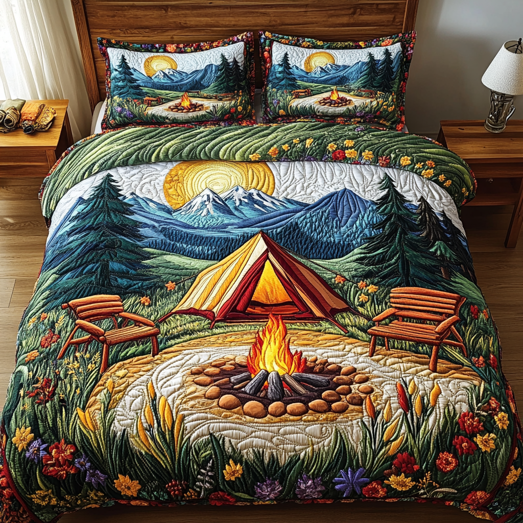 Peaceful Escape Quilted Bedding Set Cozy Bedroom Decor Awesome Gifts For Camping Lovers