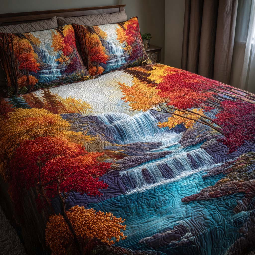 Peaceful Fall Road Quilted Bedding Set Bed Decor Small Fall Gift Ideas