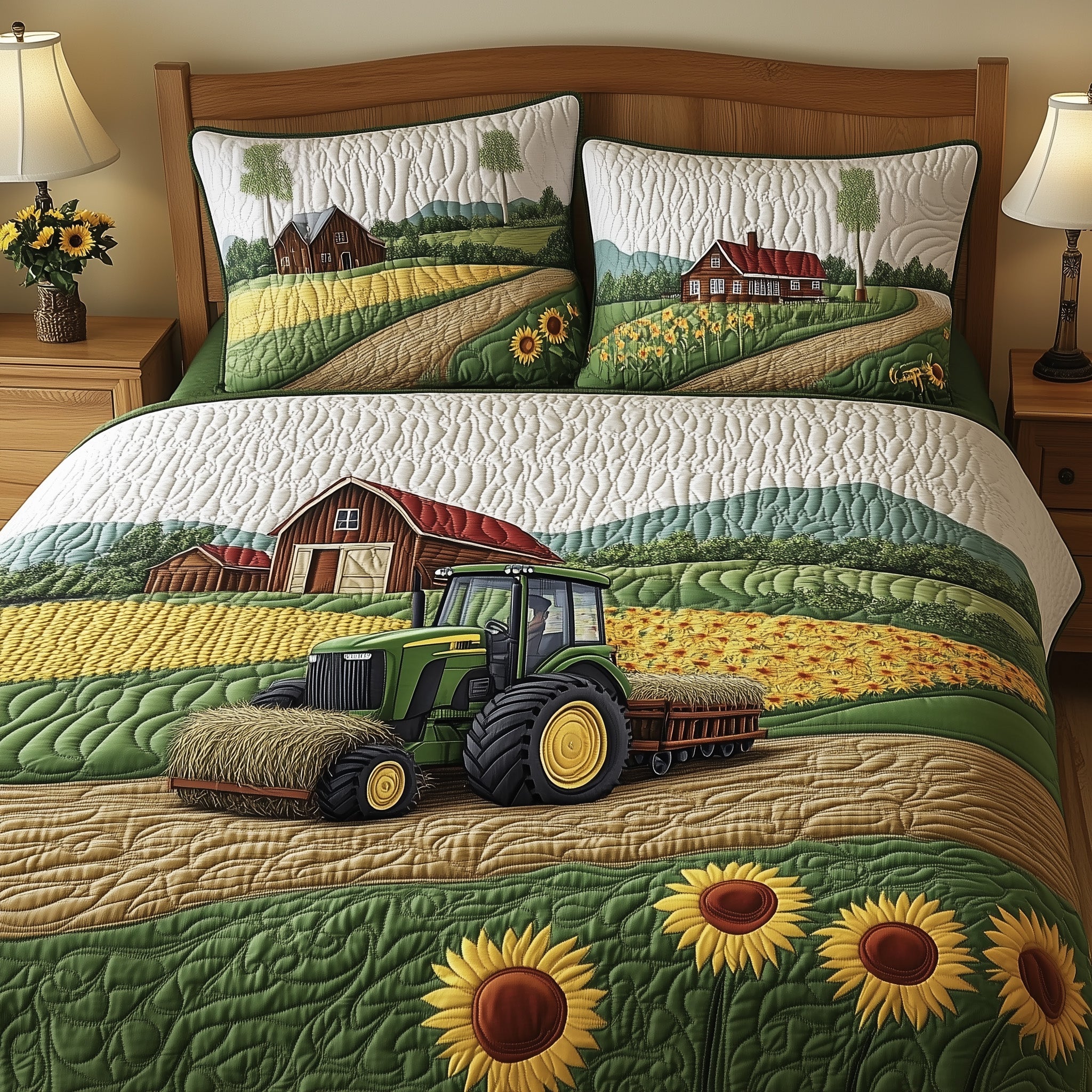 Peaceful Farm Life Quilted Bedding Set Duvet Cover Merchandise Tractor Gifts For Farmers
